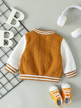Baby Boy Baseball Jackets Toddler Letter Pattern Contrast Color Long Sleeve Buttons Front Coat Autumn Winter Outerwear 1-3Y
